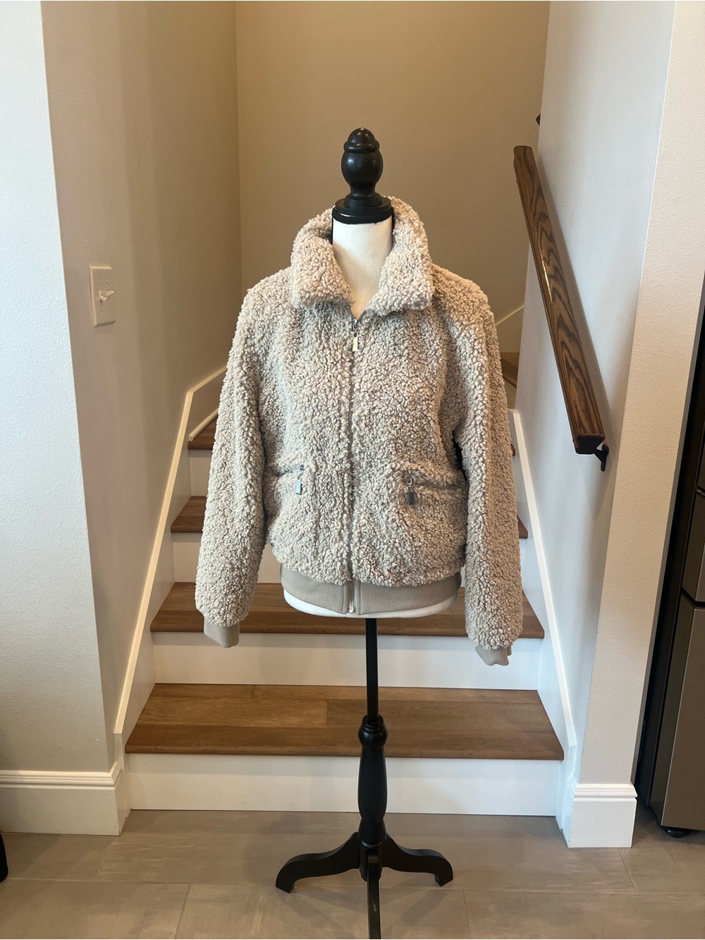 New Forever 21 Cream Teddy Sherpa Zip Jacket View 3